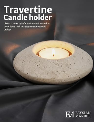 Tealight Candle Holders Set of 2 – Handcrafted Natural Marble Tea Light & Votive Holders, Decorative Stone Candle Holder Pair for Home Décor, Dining Table, Coffee Table & Wedding Decor - color: Travertine, size: 4" Inches