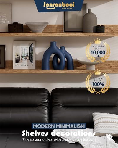 Hug Donut Decorative Vase Set - Navy Blue Vase, Modern Coastal Style Vases Home Decor, Matte Ceramic Decorations for Living Room Shelf, Bookshelf Mantle Entryway Table or Console Décor (Navy Blue) - color: Navy Blue