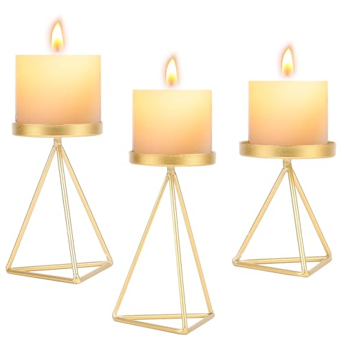 3 PCS Geometric Candle Holders for Pillar Candles Gold Metal Pillar Candle Holder Vintage Candle Stands Table Centerpiece for Wedding Christmas Home Decoration - color: Gold