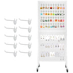 NectaCol 2'x 5' Standing Pegboard Display with T-Base, Pegboard Display Stand with Wheels, Metal Peg Board Display Rack, Art Display Stand, Extra 10 Pieces Hooks - White - size: 1-Pack White