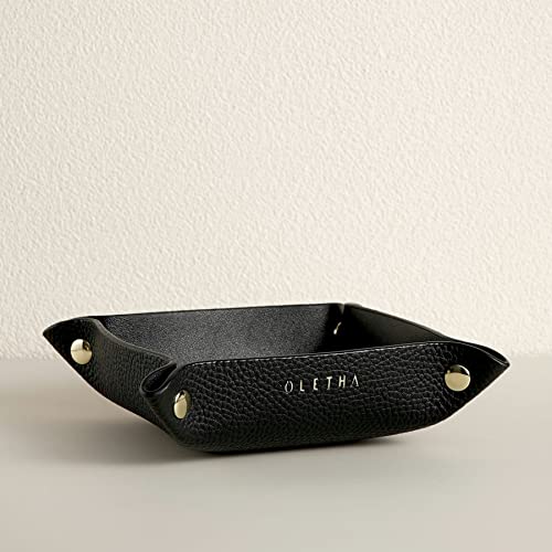 OLETHA Small Foldable Valet Tray - Aesthetic Desk Organizer for Home, Office & Travel - Portable Catch All Bowl for Keys, Jewelry & Essentials - Black - color: Black