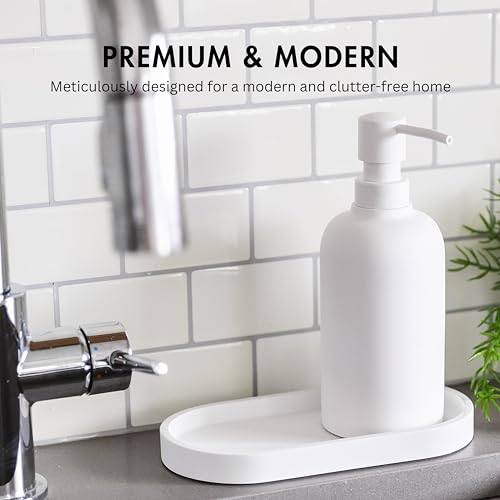 Yew Design - Matte White Round Soap Dispenser Tray, 8” Soap and Lotion Bottle Tray Organizer Plate for Bathrooms, Kitchens, Countertops - Holds 2 Soap Dispensers - color: Matte White, size: Soap Tray Round