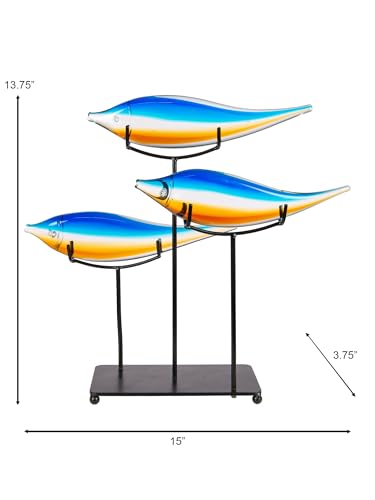 Dale Tiffany AS24126 Murano Style Garfish Handcrafted Art Glass Sculpture with Stand, Blue, 15-Inch Wide - size: 15-Inch Wide