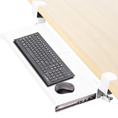 VIVO Large Clamp-on Computer Keyboard and Mouse Under Desk Slider Tray, 27 x 11 inch Pull Out Platform Drawer, White, MOUNT-KB05W - color: White, size: 27 inch