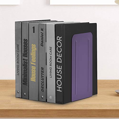 Acrimet Metal Bookends, Jumbo Size 9" H x 4" W x 4-1/2" D, Non-Skid Book Stand for Shelves, Heavy Duty Book Stopper, Purple, 1 Pair - color: Purple