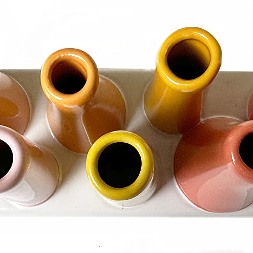 Chive - Pooley 2, Ceramic Flower Vase, 8-Tube Shape (Papaya, Yellow and Pink) - color: Papaya, Yellow and Pink