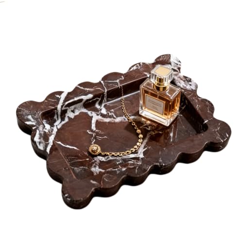 Natural Samll Marble Tray 6.3"x4.7",Rectangle Scalloped Tray for Women Home Décor (Rosa Levanto) - color: Rosa Levanto