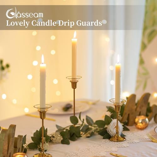 Glasseam Glass Candle Drip Protectors for Candle Stick Holder, Gold Rim Bobeches for Chandeliers Set of 24, Round Bobeche Candle Guards for Taper Candle Holder, Wax Catchers for Candles Dining Room - color: Gold Rim, size: Flat-24pcs