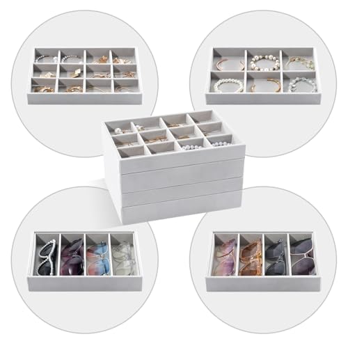 ProCase Stackable Jewelry Organizer Trays for Drawers, Jewelry Drawer Inserts Container Display Case Storage for Earring Necklace Ring Bracelet Sunglasses Glass -Grey, 4 Layers - color: Dark Grey, size: 4 Layers