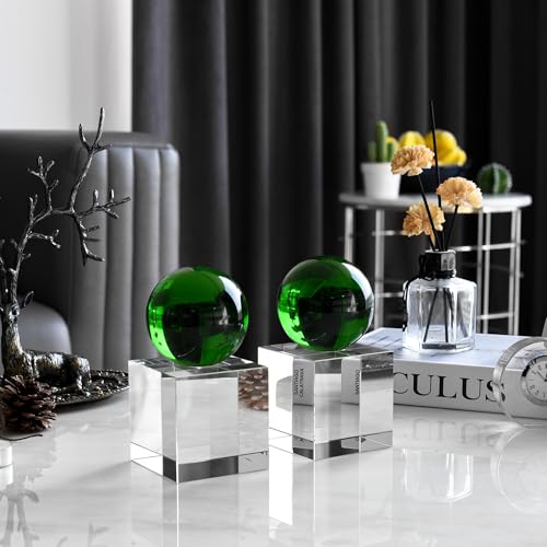 Crystal Bookends, 1 Pair of Decorative Tabletop Bookends for Office, Home, Desk, Comes with Gift Box - color: Green