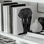 Peacoblue Metal Bookends for Shelves, Modern Decorative Heavy Duty Study Book Ends Stoppers for Office, Desk, Shelf, Room 5.3"x4.3"x7.9" Cast Iron Simple Tall Bookends 1 Pair (Mandala Elephant) - style: Mandala Elephant