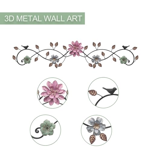 Birminwind Metal Flower Wall Art above Door: 3D Floral Wall Décor above Window with Bird Leaves - 32.28" Black and Gold French Country Decoration above Bed Couch Tv