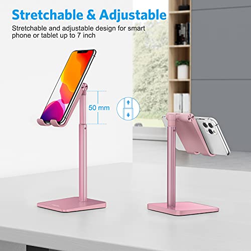 OMOTON Cell Phone Stand, Adjustable Angle Height Desk Phone Dock Holder for iPhone Air/17 Pro Max / 11 Pro/XS Max/XR, Samsung Galaxy S20 / S10 / S9 / S8 and Other Phones (3.5-7.0-Inch), Rose Gold - color: Rosegold