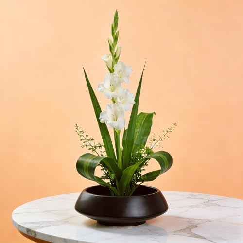Ceramic Flower Pot Flower Arrangement Set Japanese Ikebana Floral Art Supplies Handmade Flower Bowl Decorative Flower Vase for Centerpieces (Large Black) - color: Large Black