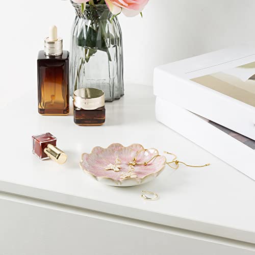 BEUNAIZER Jewelry Dish Tray, Ring Dish, Ceramic Trinket Tray, Key Bowl, Decorative Plate, for Friends Sisters Daughter Mother (pink) - color: Pink