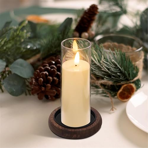 Wooden Candle Holder, Farmhouse Centerpiece Tray - Round Wood Pedestal Stand for Coffee Table, Christmas & Home Decor Mu-6 - color: Brown*6