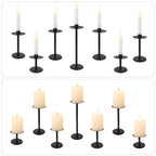 Set of 7 Metal Black Candle Holders, Assemblable Pillar and Taper Candlesticks, Halloween Fall Thanksgiving Day Dining Table Centerpieces Decor, Mantle Fireplace Candle Sticks Decorations