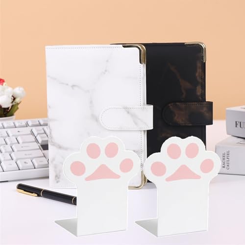 2 Sets Cat Paw Metal Bookends (4 Pieces in Total) Cute Desktop Bookshelf Sturdy Cartoon Bookshelf for Home and Office Decoration(White) - color: 2 Sets White