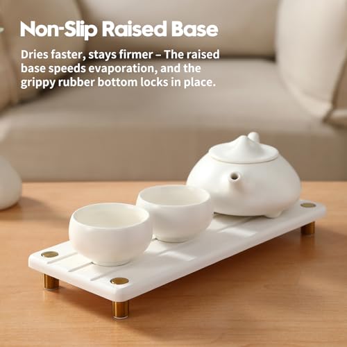 Razborci Instant Dry Sink Caddy Kitchen Sink Organizer, Quick Drying Diatomaceous Earth Stone Sink Tray Sponge Holder Soap Dish, Bathroom Countertop Vanity Dispenser Toothbrush, Gold White, 10" x 4" - color: 1. Gold - White, size: 10" x 4" x 1"