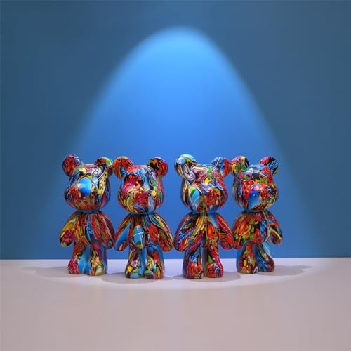 Graffiti Bear Statue Decor for Home, Resin Animal Sculpture Ornament for Indoor Room (Type D) - color: Type D