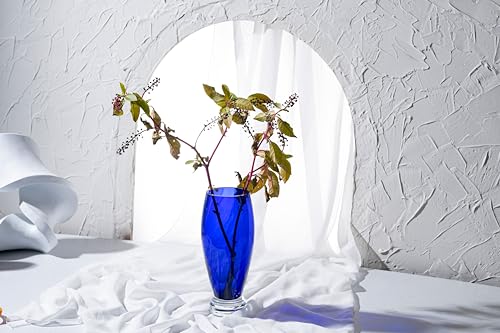 Barski - Handmade Glass - Footed Round Vase - Cobalt - 10" H (10 Inches High) Made in Europe