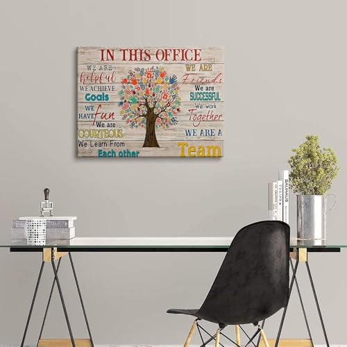 HDXUFJQ Inspirational Canvas Wall Art for Office - Team Rules Motivation Positive Quotes Wall Decor - Teamwork - Ready to hang (16"x24") - color: In this office (beige), size: 24"L x 16"W