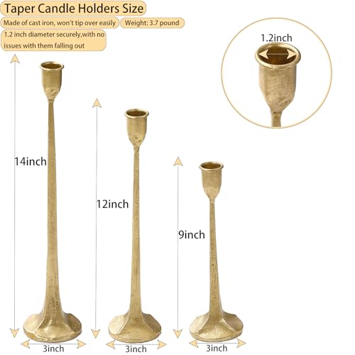 Gold Taper Candle Holders Set of 3, Heavy Candlestick Holders Decorative Candle Stand for Table Centerpiece, Cast Iron Candle Stick Holder Decor - color: Antiqued Gold 4