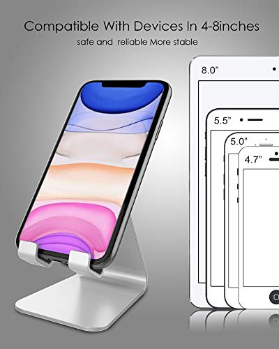 CreaDream Cell Phone Stand, Cradle, Holder,Aluminum Desktop Stand Compatible with Switch, All Smart Phone, iPhone 11 Pro Xs Max Xr X Se 8 7 6 6s Plus SE 5 5s-Silver - color: Silver