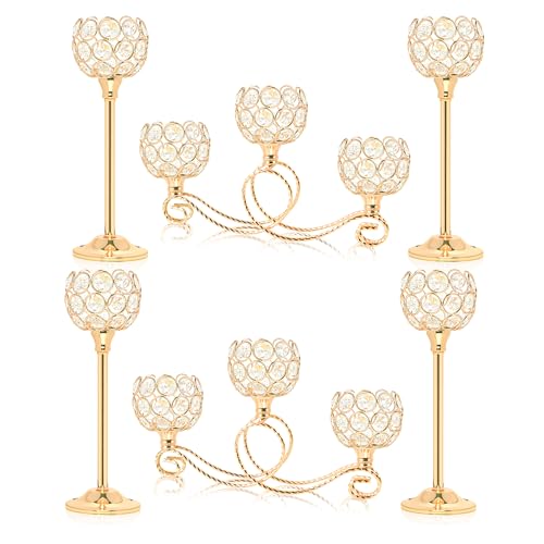 Gold Set of 6 Metal Crystal Tea Light Candle Holder, Elegant Wedding Table Centerpiece Candle Holder, Christmas Wishing Crystal Bowl Candle Holder Suitable for Wedding Party Living Room Decoration - color: Gold, size: Set of 6