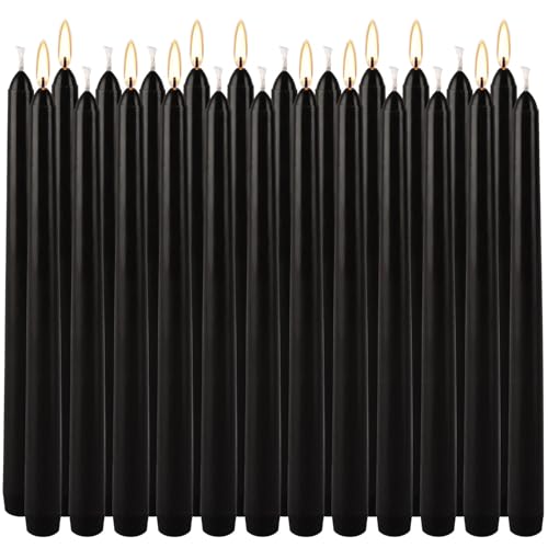 24 Pack Black Taper Candles, 7-8 Hours Burn Time, Unscented, Smokeless and Dripless, 10 Inch Dinner Candle Set for Household, Wedding, Party and Home Décor Candlesticks. - color: 24Pack-Black-10inch-Dripless