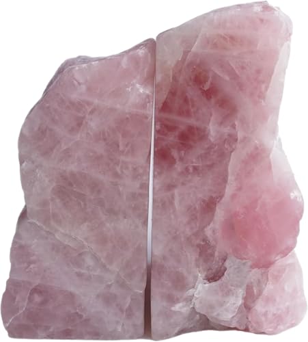 Heavy Duty Rose Quartz Bookends - Decorative Stone Book Ends 3-4 Lbs, for Office Home Decor, Large Book Holder Gift (1 Pair, 4-6.5" Height with Non-Slip Bumpers) - size: 3-4LBS