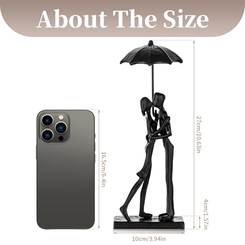 Sziqiqi Iron 6th Sculpture for Wife - Black Metal Couple Statue Kissing Under Umbrella Man Woman Sculpture Figurines for Shelf Mantel Fireplace Entry Bookshelf Television Room - style: Umbrella