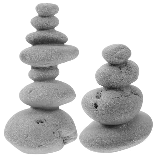 Zerodeko Simulated Stone Stacking Ornaments 2-Piece Miniature Garden Stone Cairn Sculpture for Zen Garden Desk Table Decor Indoor Outdoor Micro Landscape