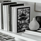 Peacoblue Metal Bookends for Shelves, Modern Decorative Heavy Duty Study Book Ends Stoppers for Office Desk Shelf Room 5.3"x4.3"x7.9" Cast Iron Tall Bookends 1 Pair (Courtyard with Flower Branches) - style: Courtyard with Flower Branches