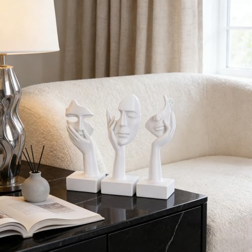 3 Pcs Thinker Large Statue Set - White Art Abstract Home Accent Figurines for Living Room, Bedroom, Shelves, Office Desktop, Coffee Table Decor, Gift for Women (3 Pcs White, 9") - color: 3 Pcs White, size: 9"