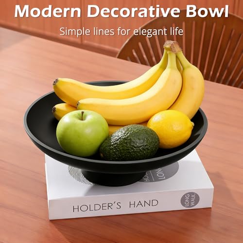Large Fruit Bowl for Kitchen Counter, Concrete Decorative Bowl for Coffee Table, Modern Key Bowl for Entryway Table (Black)