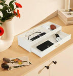 HofferRuffer Valet Jewelry Tray Organizer with Drawer, Faux Leather Storage Catchall Box Phone Charging Station Tray with Dresser Nightstand Desktop Drawer Organizer (White) - color: White