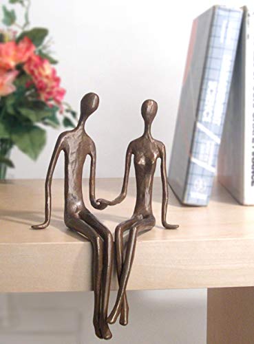 Danya B. Sitting Couple Holding Hands Contemporary Sand-Casted Bronze Sculpture, Home and Office Decor Gift for Spouse and Partner, Birthday, Wedding, Anniversary, Valentine's Day or Romantic Gesture