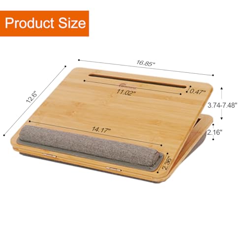 Portable Lap Desk Laptop Desk Tray with Cushion, Laptop Pad Bed Tray, Adjustable Angle Portable,for Home Sofa, Bed, Couch and car. Cushioned Lap Desk Tray Bamboo - size: 12.6" x 16.8" Angle Adjust