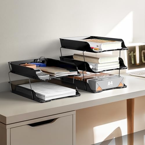 Simple Houseware 2-Tier Stackable Letter Tray Organizer – Desktop File Holder for A4/Letter Size Paper, Document Sorter, Office Desk Paper Organizer, Black - color: Black, size: 2-Tier