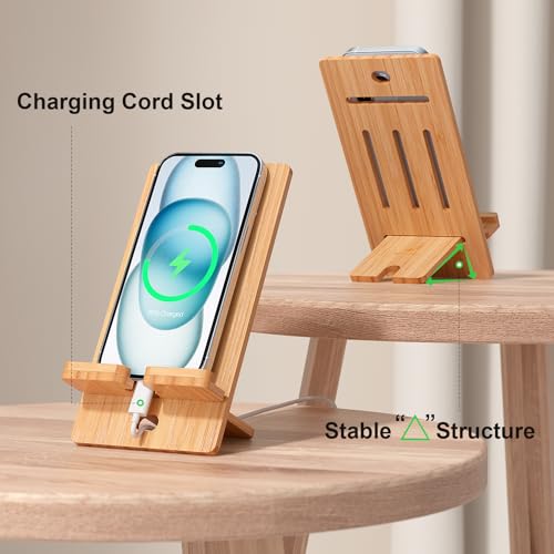 Pezin & Hulin Wooden Bamboo Cell Phone Stand, Wood Charging Dock Holder, Portable Desktop Phone Rack, Compatible with Mobile Phone and Tablet -Slim Version - color: Stand (Phone) Slim