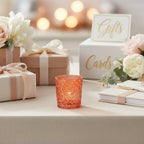 12 Pack Patented Sun Moon Star Embossed Glass Tea Light Candle Holders - Unique Votive Candle Holders for Wedding, Party, and Table Centerpieces (Pumpkin Spice) - color: Pumpkin Spice