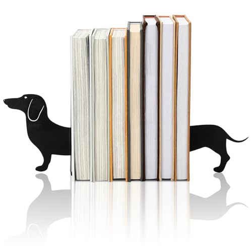Novabright Wiener Dog Dachshund Silhouette Metal Bookends Set of 2 Dachshund Book Ends for Shelves Decorative Bookshelf Home Office Desk Bookshelf Decor Gift for Dog Lovers and Reading Enthusiast