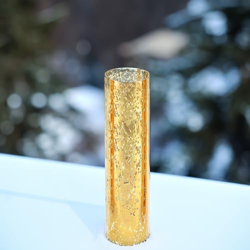 WGVI Hurricane Candle Holder Sleeve, W: 2.5", Ht: 10", Gold Speckled Glass Cylinder Open Both Ends, Chimney Tube Shade, 1 Piece - size: 2.5x10"H