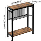 Small Side Table Set of 2 for Small Space, 3-Tier Narrow End Table with Magazine Holder, Slim Nightstand, Skinny Snack Couch Table in Living Room, Bedroom and Balcony (Rustic Brown &Black) - color: Rustic Brown-2pcs