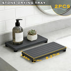 2PCS Stone Drying Tray, Water Absorbing Stone Tray for Sinks, Neat Diatomite Sink Trays, Fast Drying Kitchen Sponge Hand Soap Holder, Instant Dry Sink Coasters Used for Bathroom Counter -Dark Gray - color: 2pcs Dark Gray 5stripes