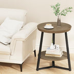 Gadroad Round End Table with Storage Shelf, 2 Tier Farmhouse Side Table Nightstand for Living Room, Bedroom, Wood Tabletop & Black Metal Frame, Walnut Color 15.7 * 15.7 * 23.0inches - color: Walnut, style: No Charging Station