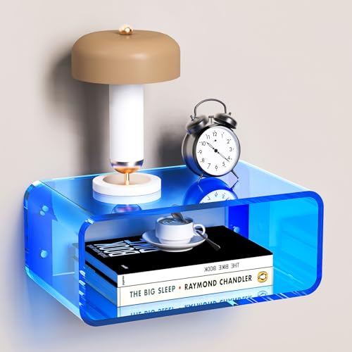Acrylic Floating Nightstand, Bedside Table, Nightstand Shelf Wall Mounted Bedside Shelf (Blue, Small) - color: Blue