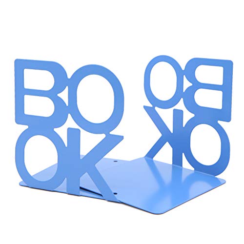A Pair of Simple Style Book Pattern Desktop Bookends, Nonskid Metal Book Ends Book Stands for Home Office Library School Deck Decoration (Blue) - color: Blue