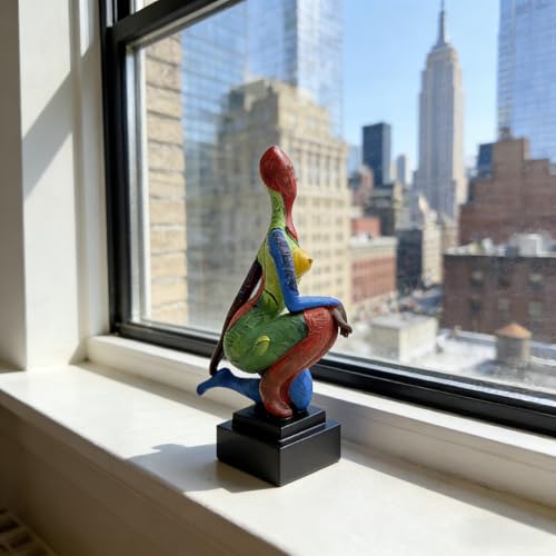 Vibrant Abstract Human Figure Sculpture, 11.89 inch Colorful Modern Art Decor Statue for Home Office Living Room, Hand-Painted Resin Figurine with Black Base, Unique Gift Idea